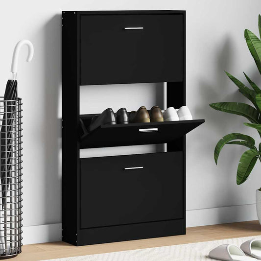 Shoe Cabinet Black 59x17x108 cm Engineered Wood