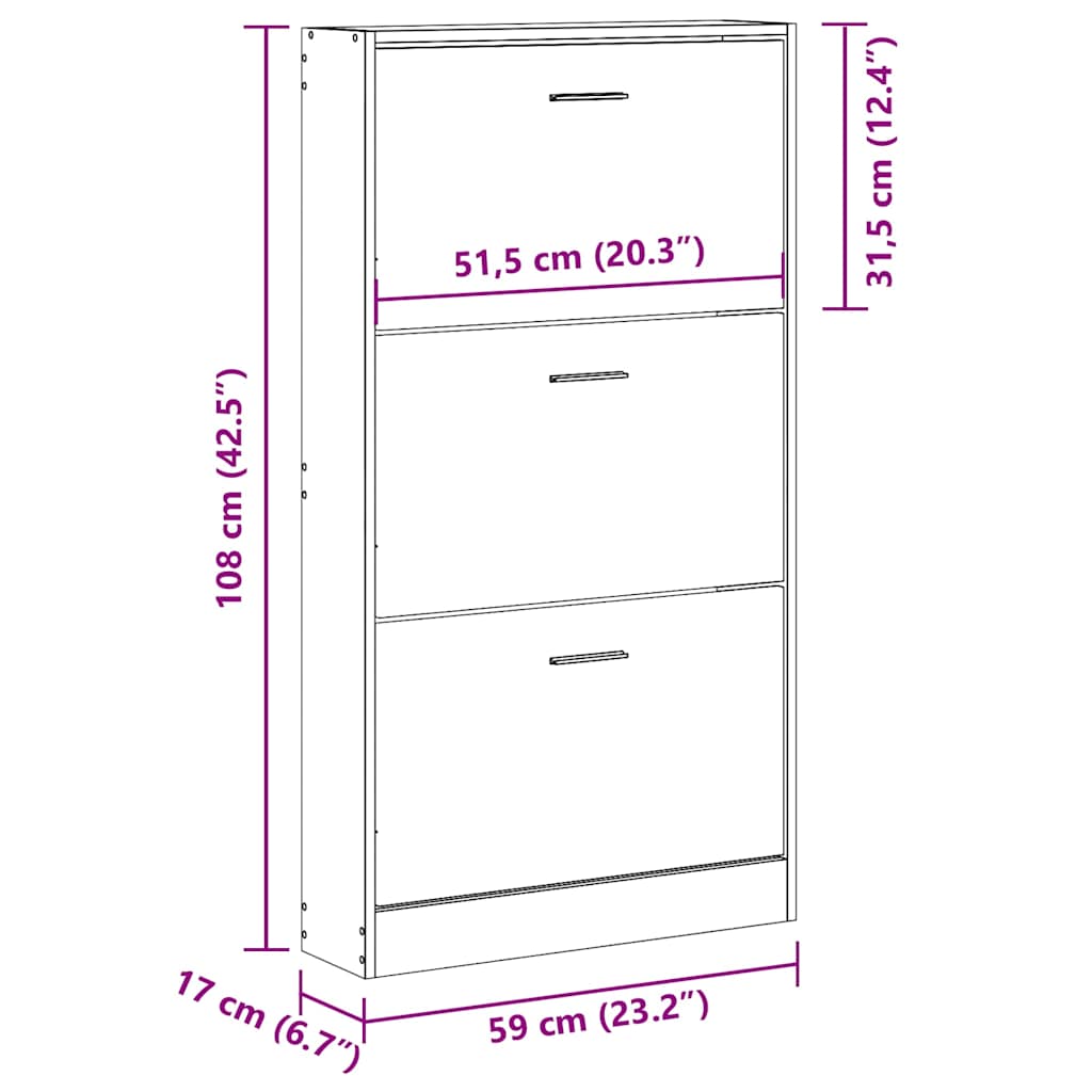 Shoe Cabinet Grey Sonoma 59x17x108 cm Engineered Wood
