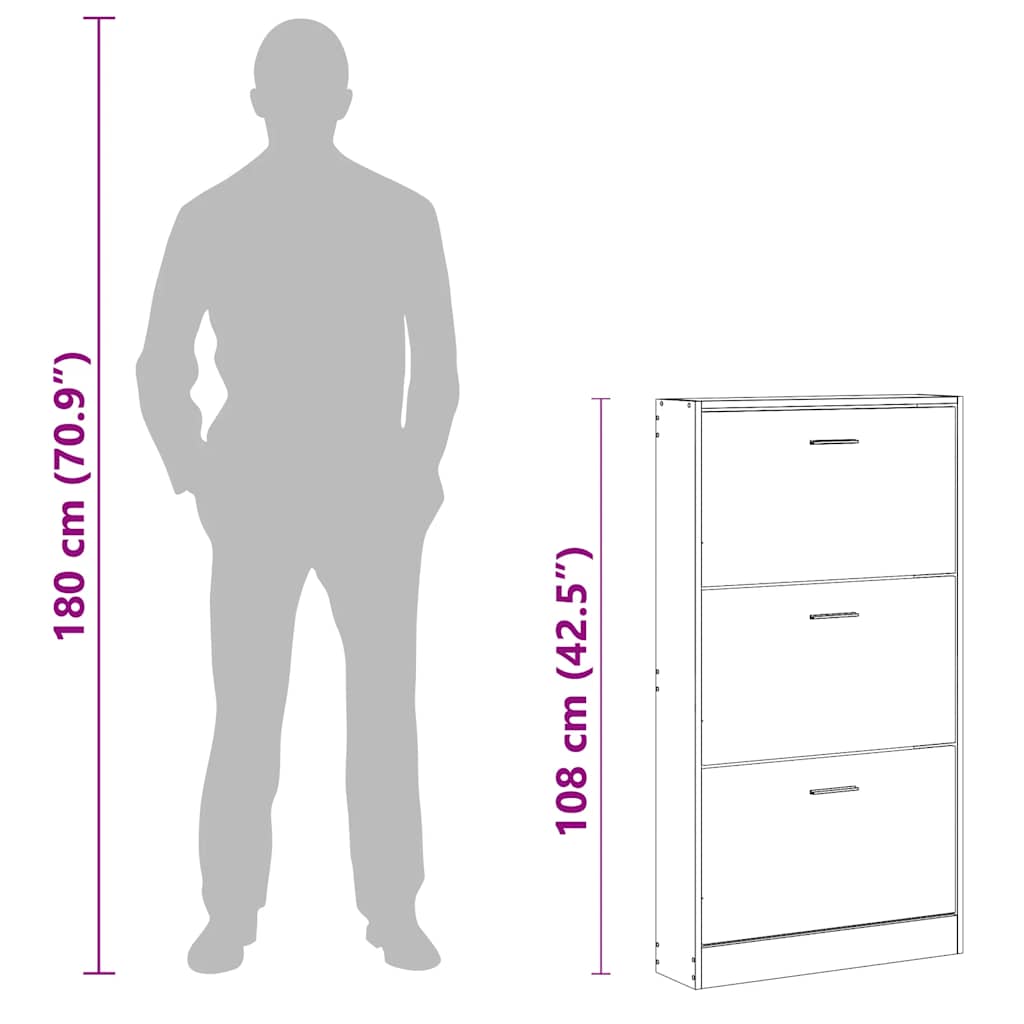 Shoe Cabinet Grey Sonoma 59x17x108 cm Engineered Wood