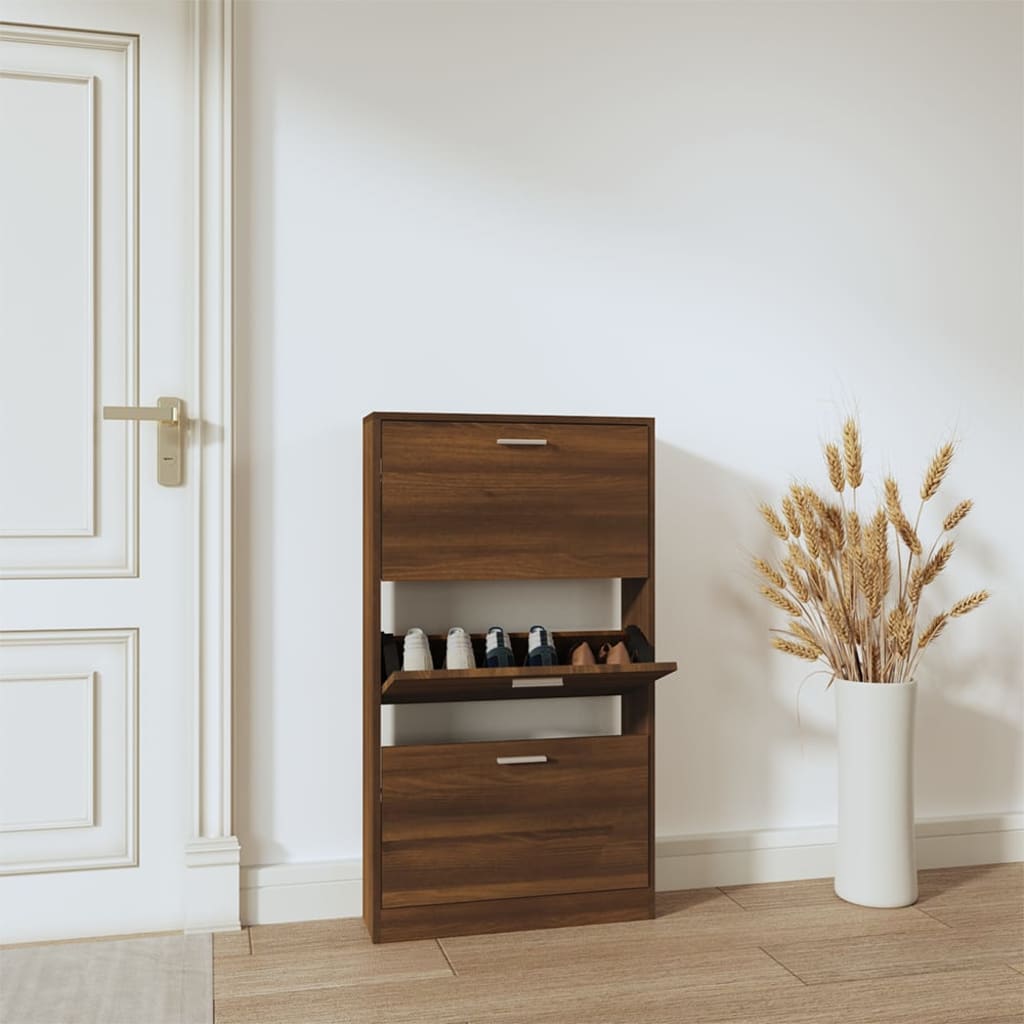 vidaXL Shoe Cabinet Brown Oak 59x17x108 cm Engineered Wood