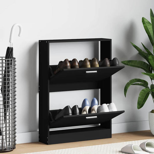 Shoe Cabinet Black 59x17x81 cm Engineered Wood
