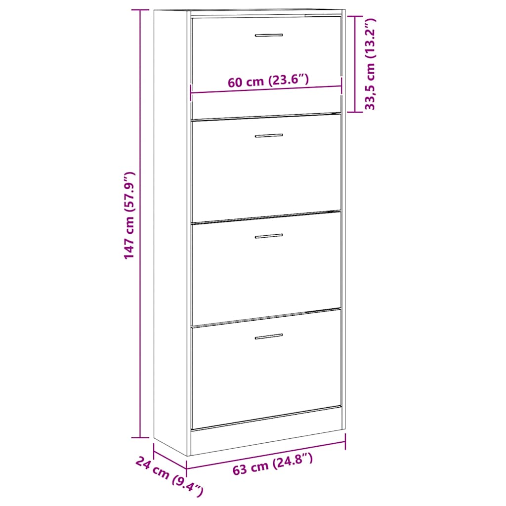 Shoe Cabinet Sonoma Oak 63x24x147 cm Engineered Wood