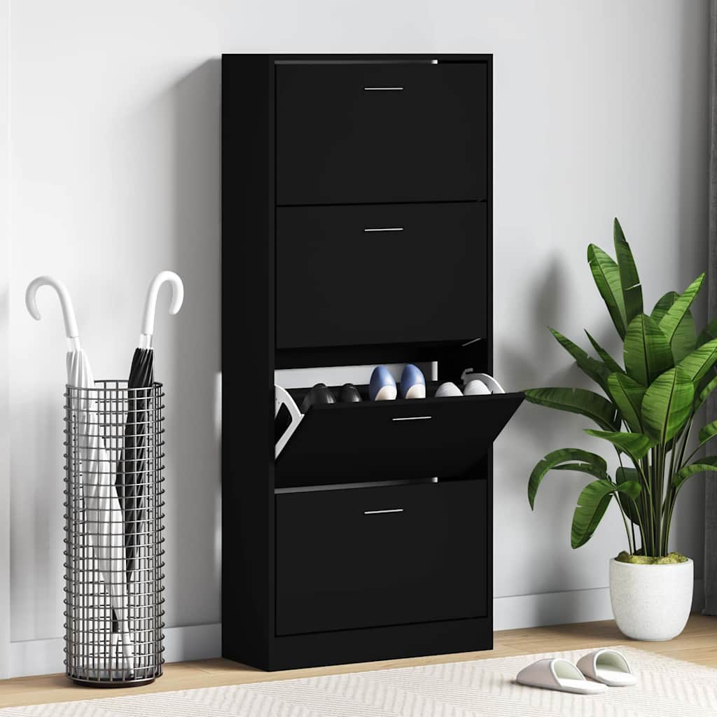 Shoe Cabinet Black 63x24x147 cm Engineered Wood