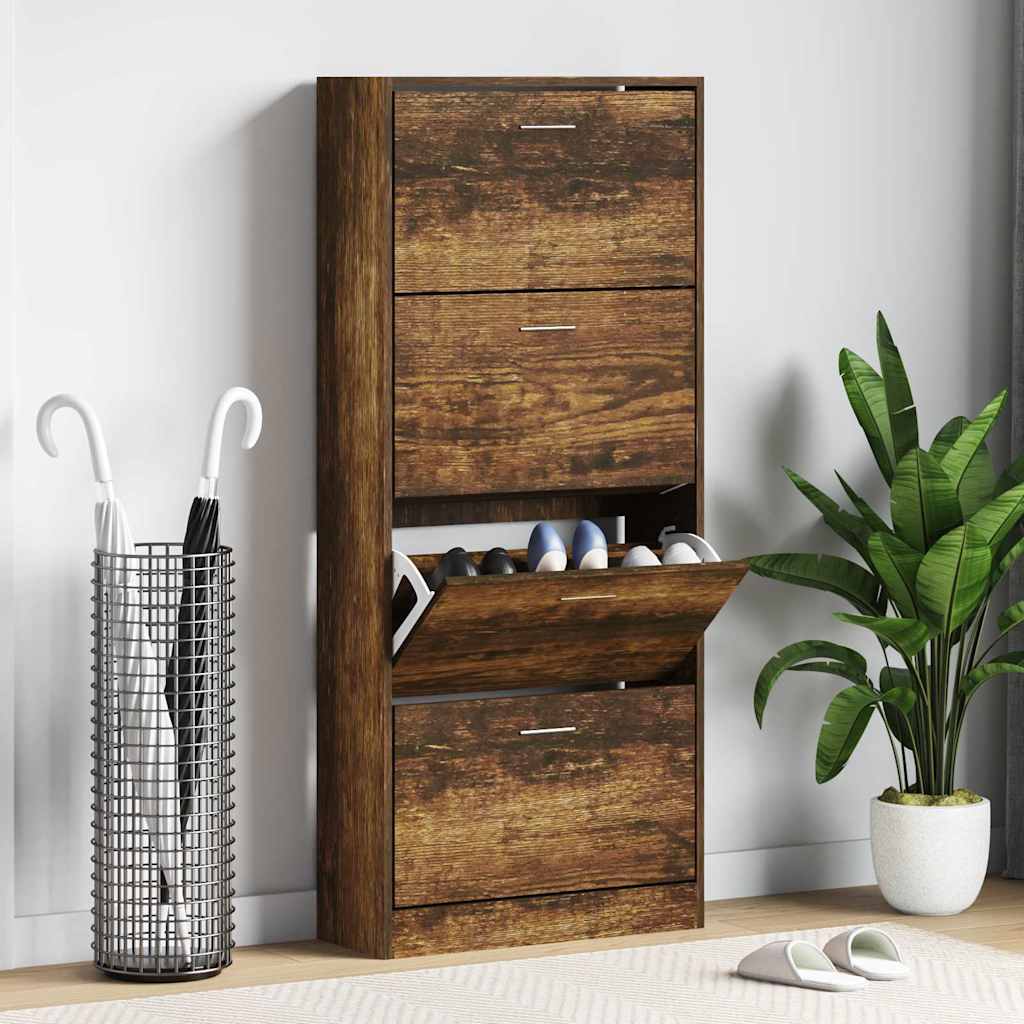 Shoe Cabinet Smoked Oak 63x24x147 cm Engineered Wood