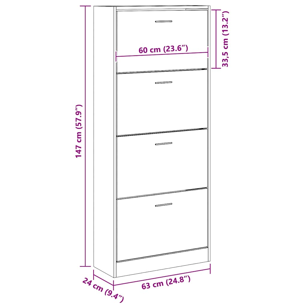 Shoe Cabinet Grey Sonoma 63x24x147 cm Engineered Wood