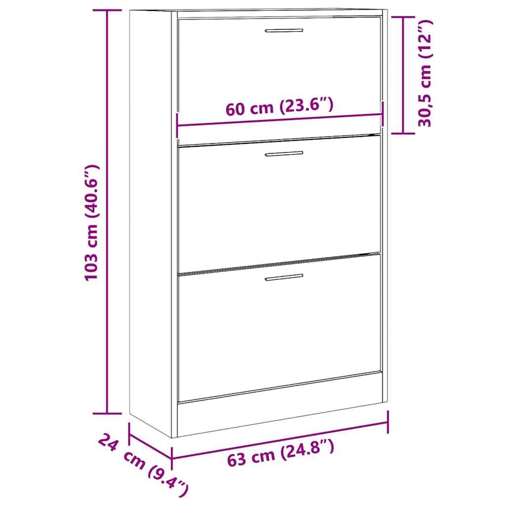 Shoe Cabinet White 63x24x103 cm Engineered Wood