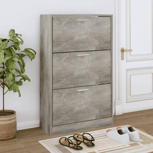 vidaXL Shoe Cabinet Concrete Grey 63x24x103 cm Engineered Wood