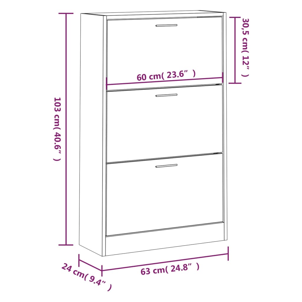 vidaXL Shoe Cabinet Brown Oak 63x24x103 cm Engineered Wood