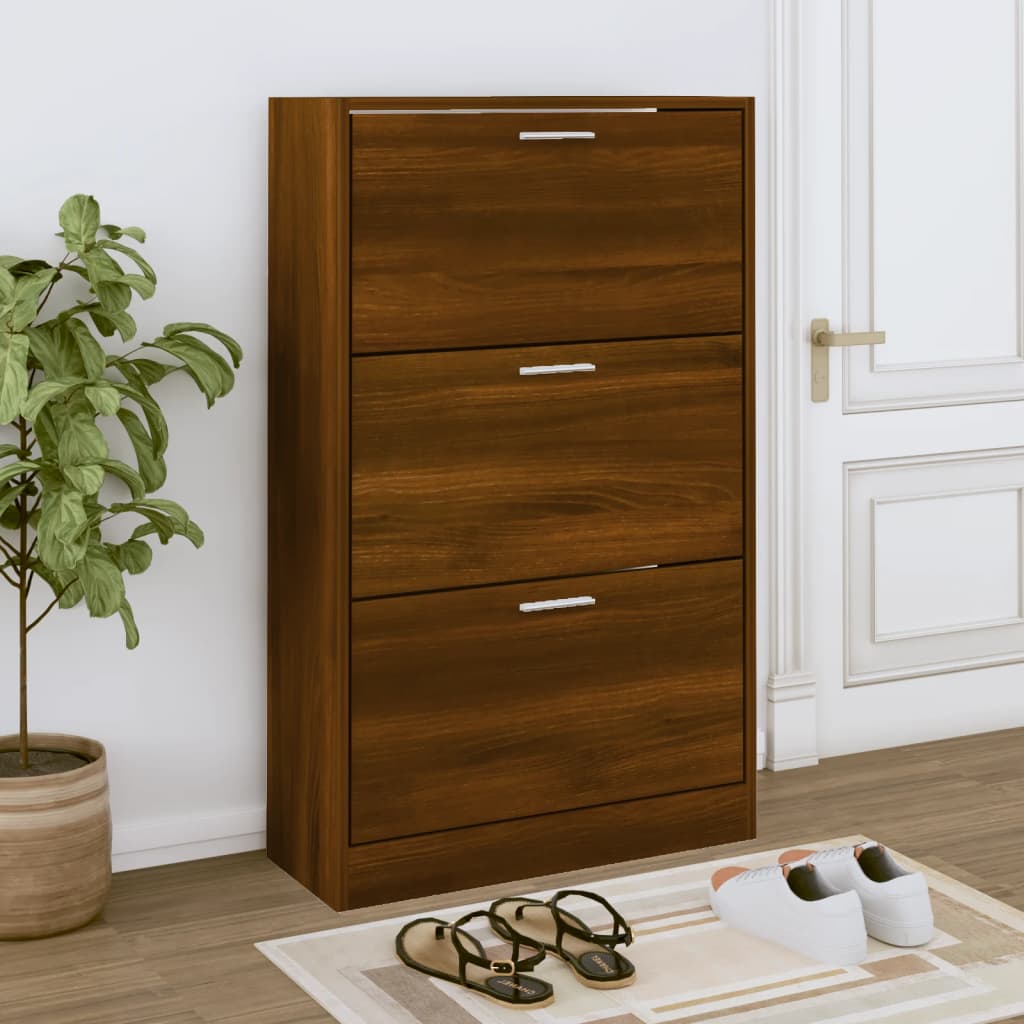 vidaXL Shoe Cabinet Brown Oak 63x24x103 cm Engineered Wood