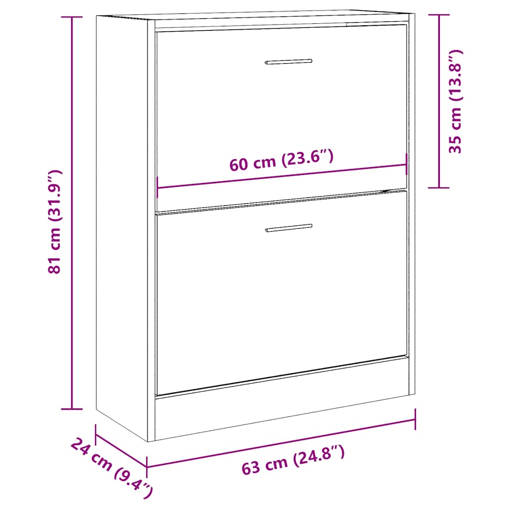 Shoe Cabinet High Gloss White 63x24x81 cm Engineered Wood