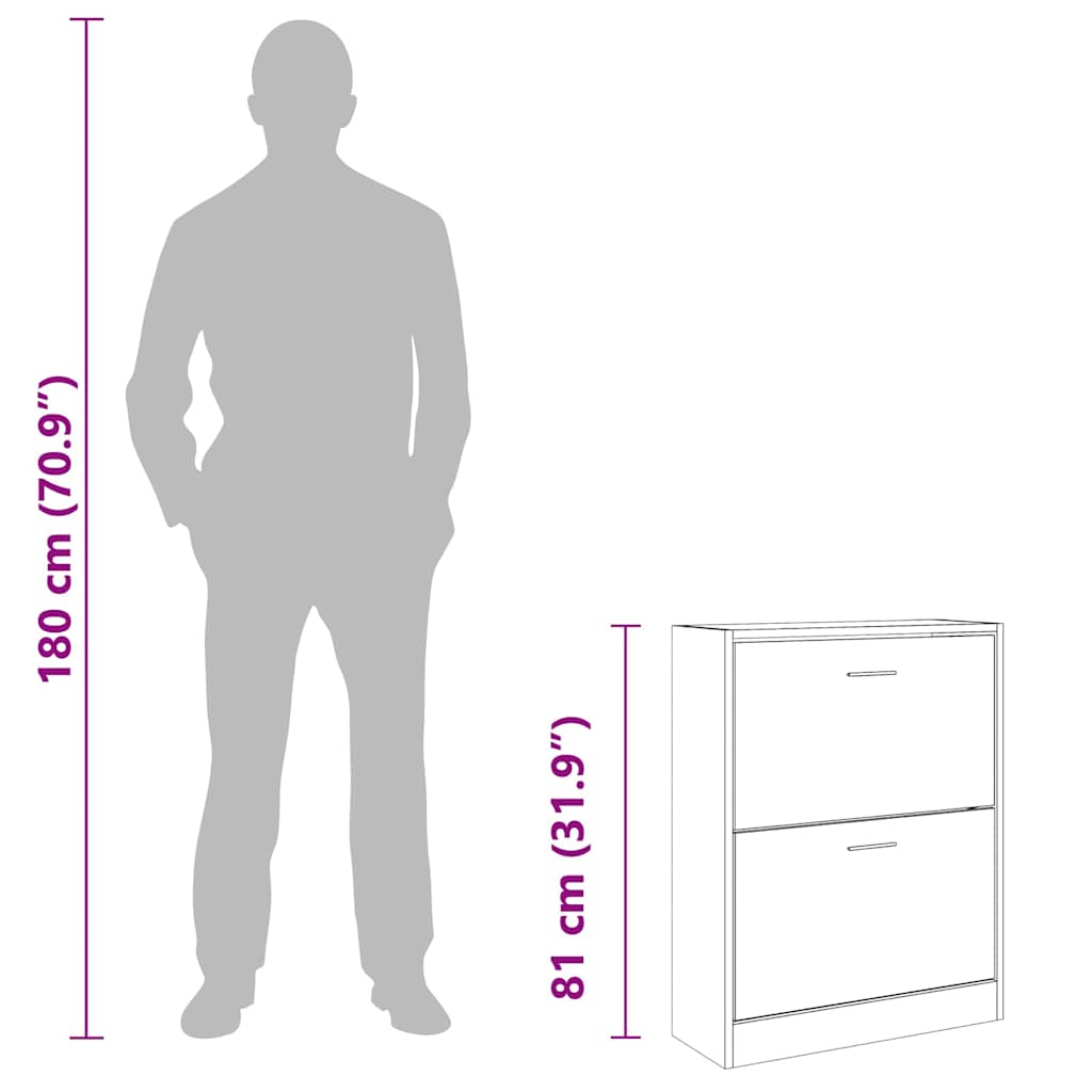 Shoe Cabinet High Gloss White 63x24x81 cm Engineered Wood