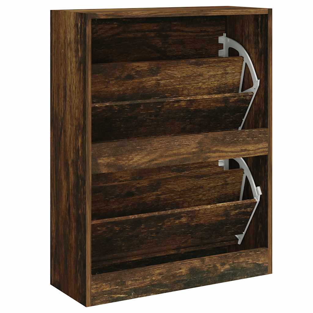 Shoe Cabinet Smoked Oak 63x24x81 cm Engineered Wood