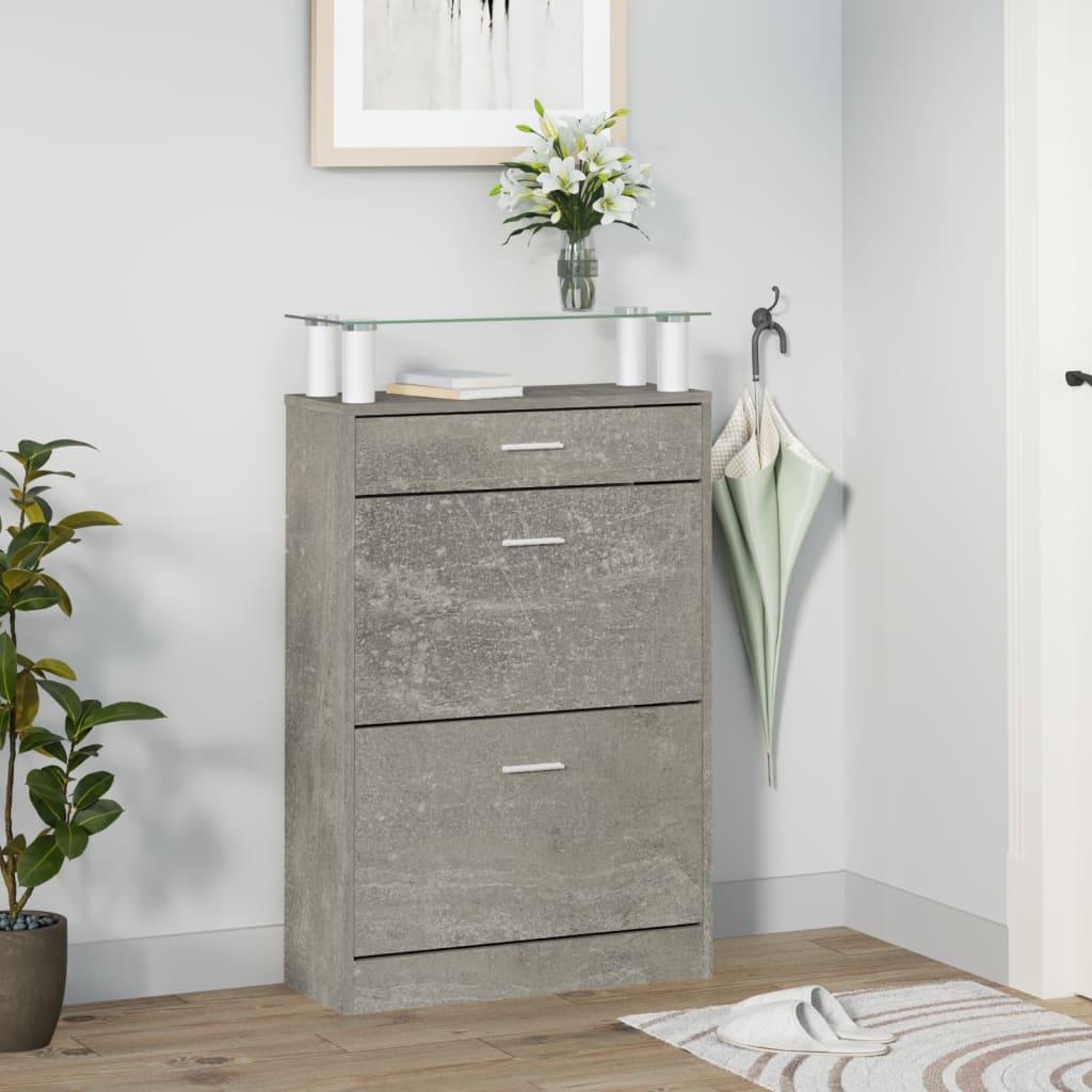 vidaXL Shoe Cabinet Concrete Grey 63x24x104 cm Engineered Wood