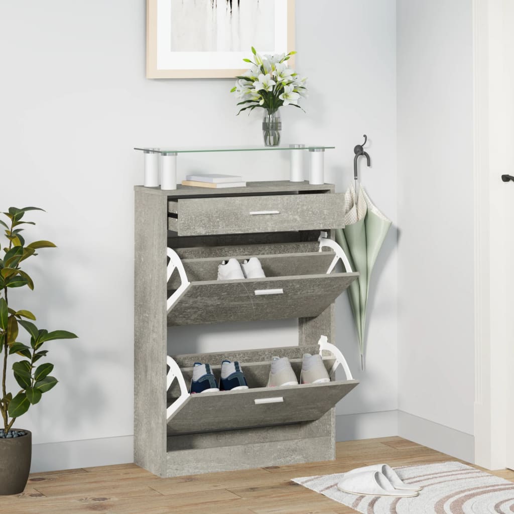 vidaXL Shoe Cabinet Concrete Grey 63x24x104 cm Engineered Wood