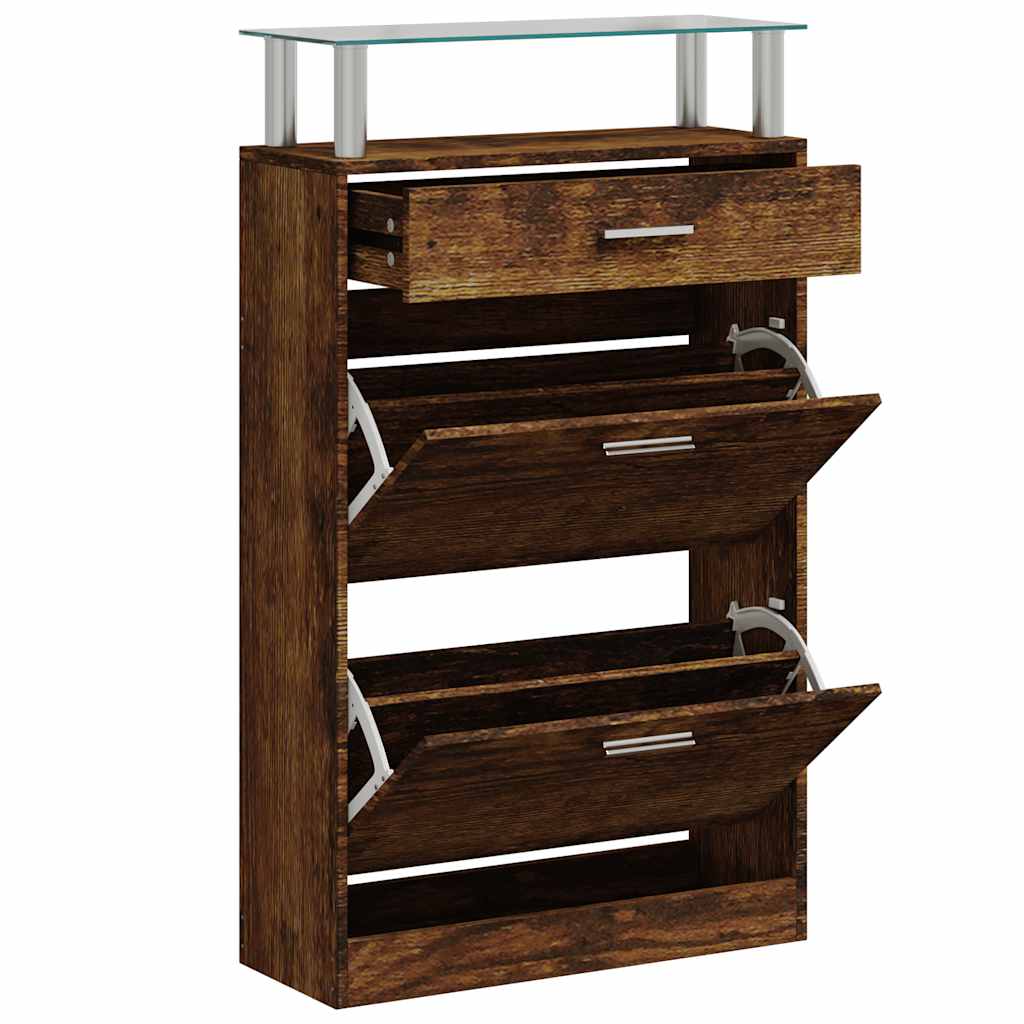 Shoe Cabinet Smoked Oak 63x24x104 cm Engineered Wood