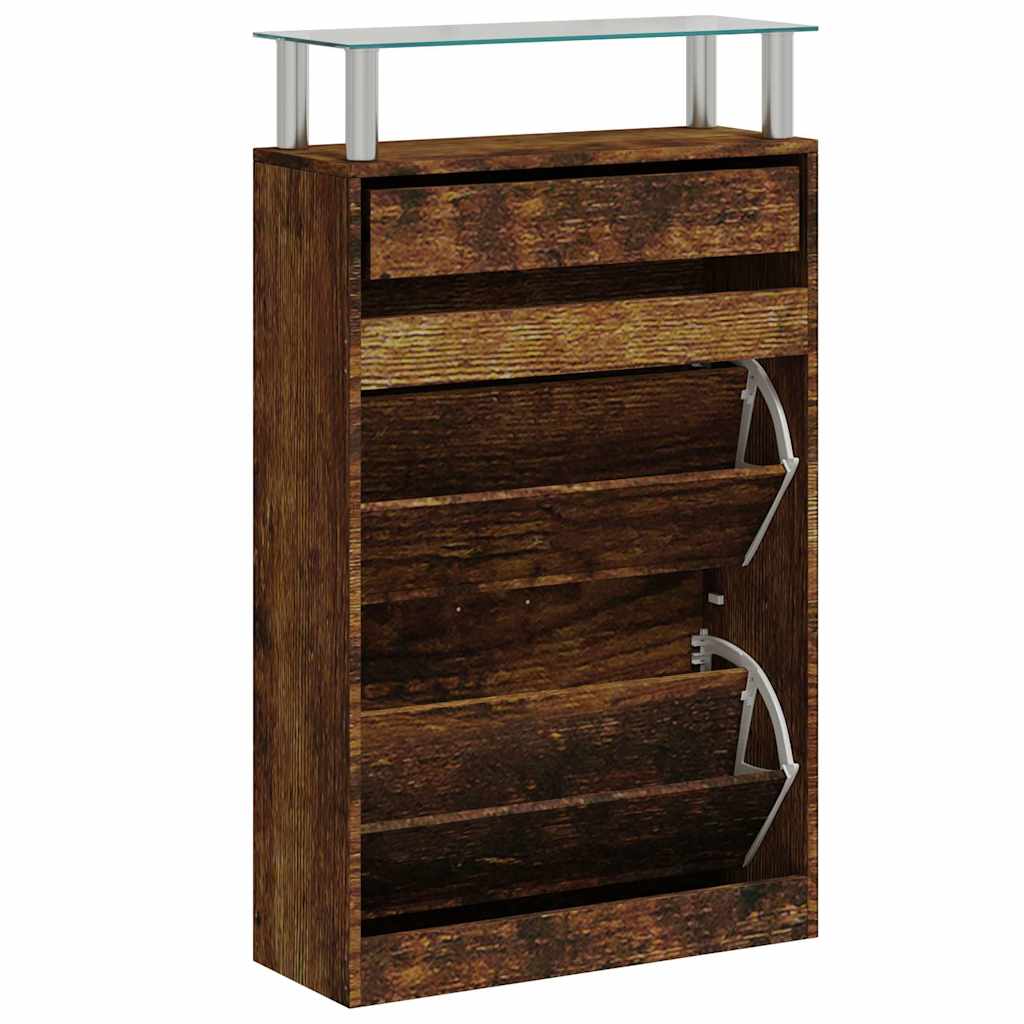 Shoe Cabinet Smoked Oak 63x24x104 cm Engineered Wood