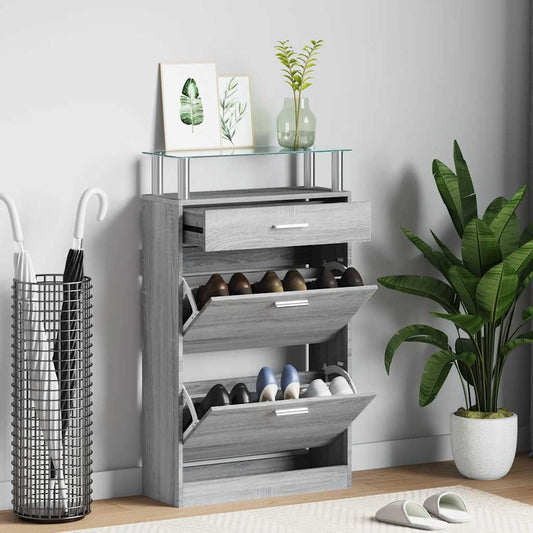 Shoe Cabinet Grey Sonoma 63x24x104 cm Engineered Wood