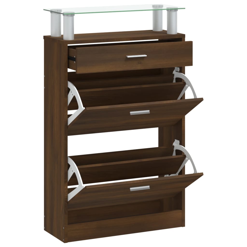 vidaXL Shoe Cabinet Brown Oak 63x24x104 cm Engineered Wood