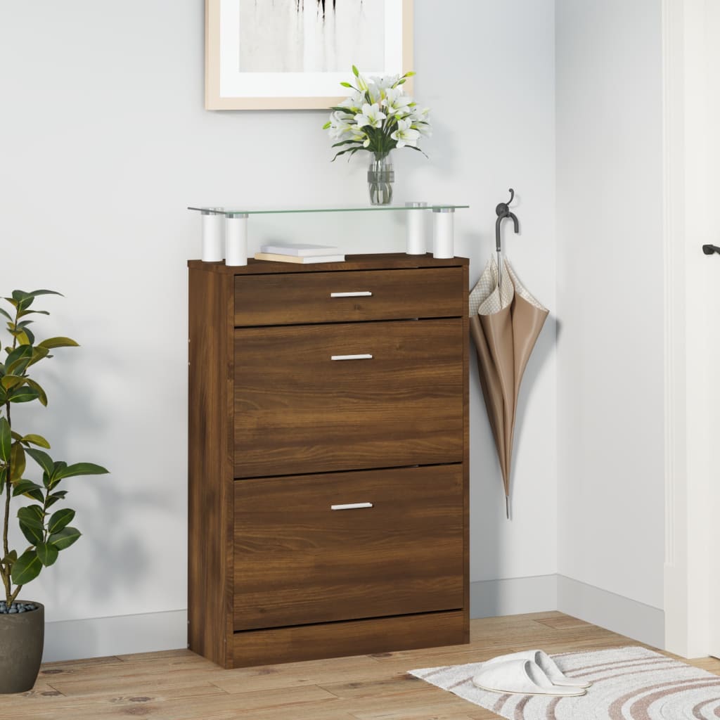 vidaXL Shoe Cabinet Brown Oak 63x24x104 cm Engineered Wood