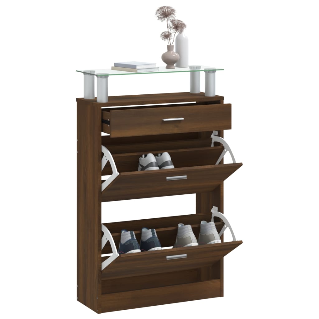 vidaXL Shoe Cabinet Brown Oak 63x24x104 cm Engineered Wood