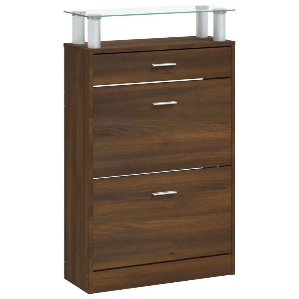 vidaXL Shoe Cabinet Brown Oak 63x24x104 cm Engineered Wood