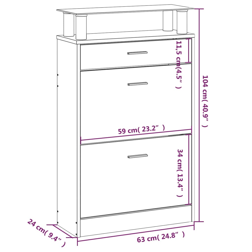 vidaXL Shoe Cabinet Brown Oak 63x24x104 cm Engineered Wood