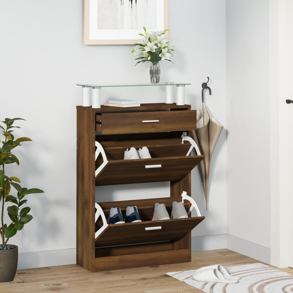 vidaXL Shoe Cabinet Brown Oak 63x24x104 cm Engineered Wood