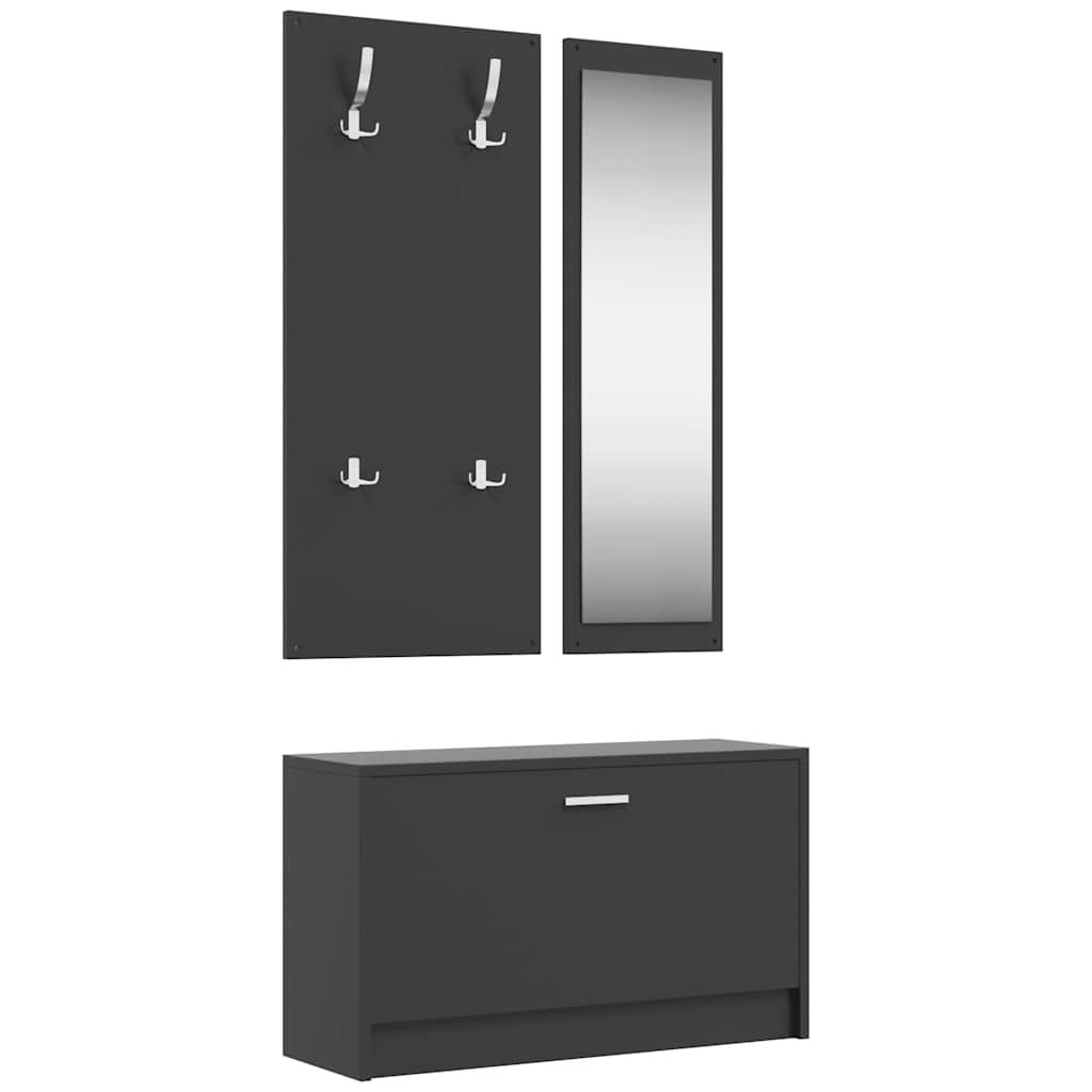 3-in-1 Shoe Cabinet Set Black Engineered Wood