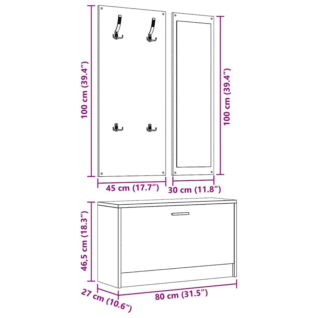 3-in-1 Shoe Cabinet Set Black Engineered Wood