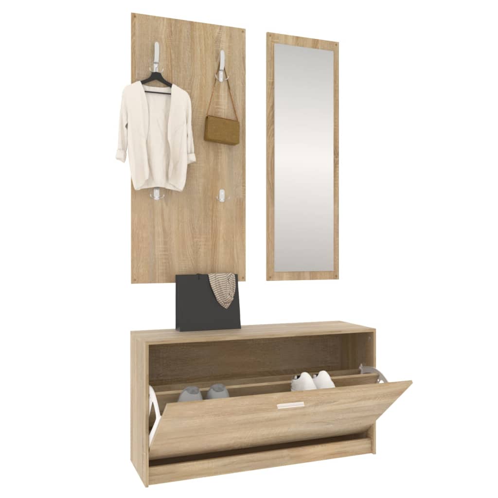 vidaXL 3-in-1 Shoe Cabinet Set Sonoma Oak Engineered Wood