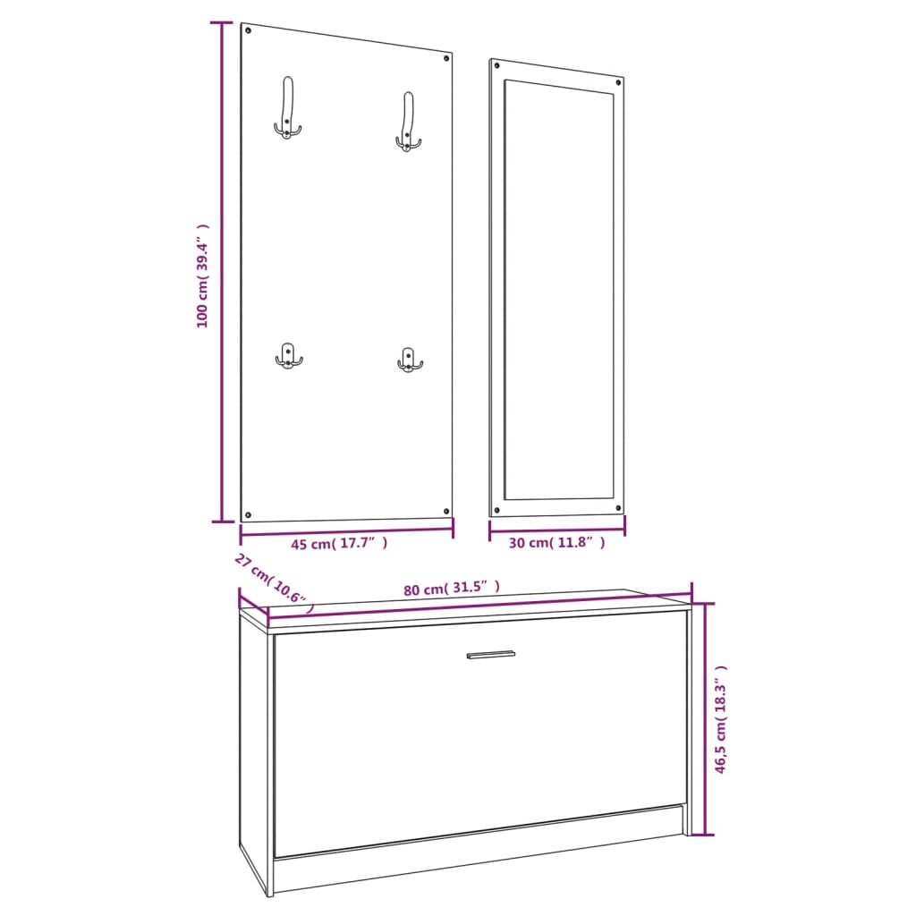 vidaXL 3-in-1 Shoe Cabinet Set Sonoma Oak Engineered Wood