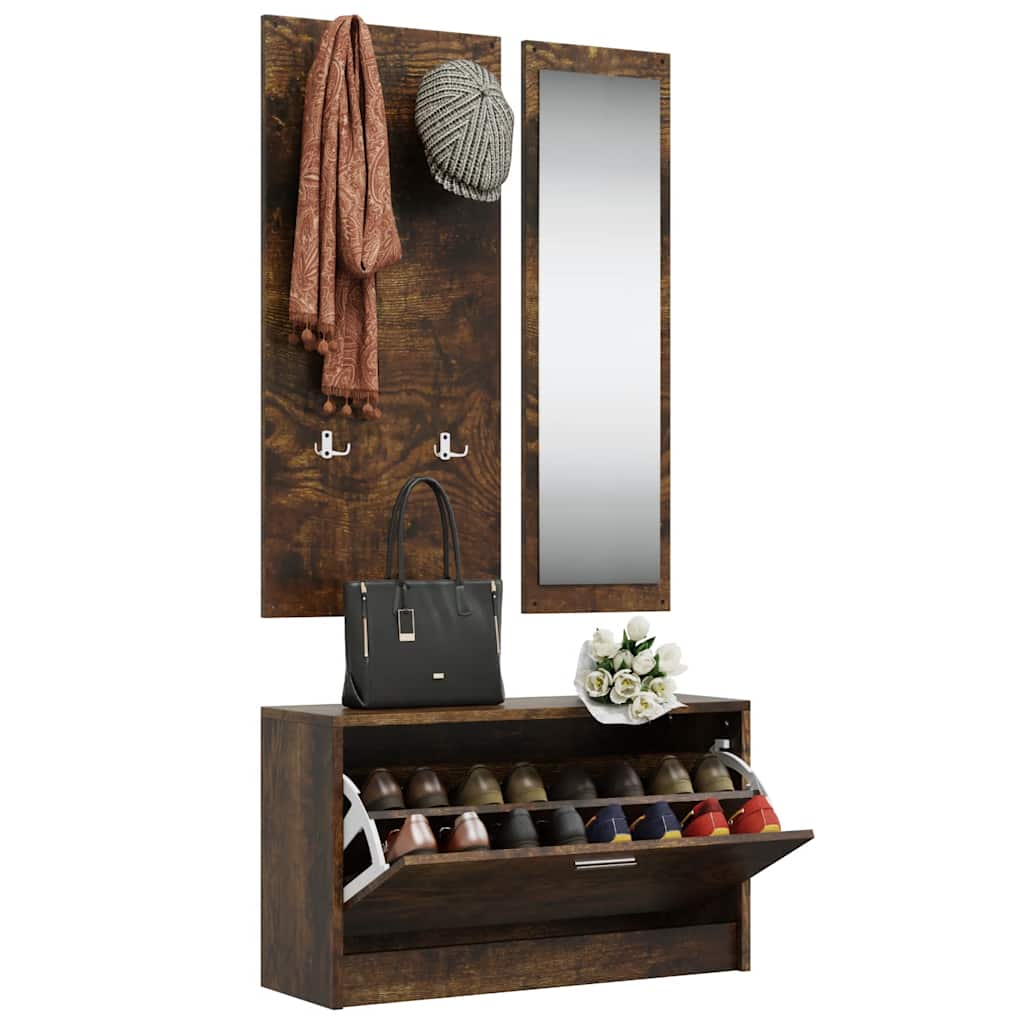 3-in-1 Shoe Cabinet Set Smoked Oak Engineered Wood