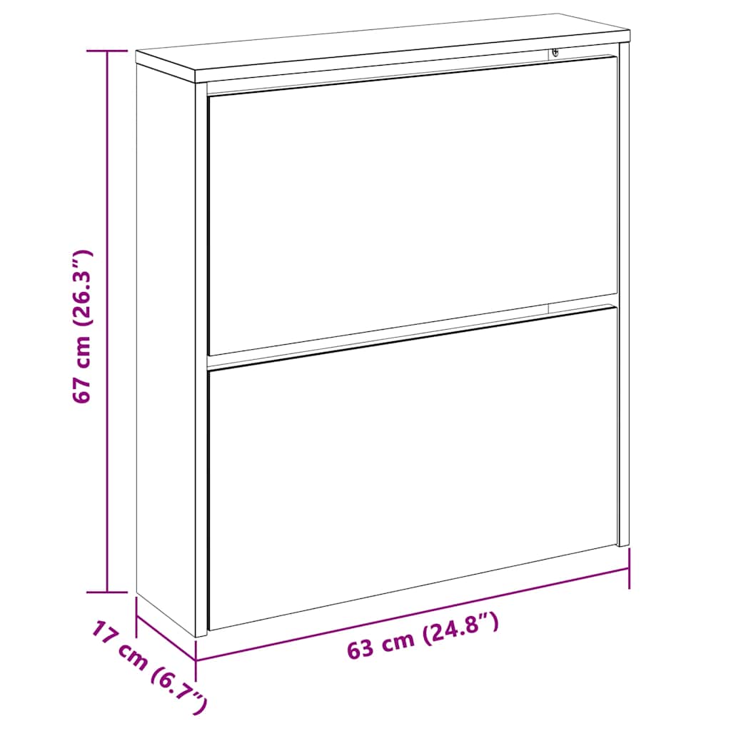 Shoe Cabinet with Mirror 2-Layer Black 63x17x67 cm