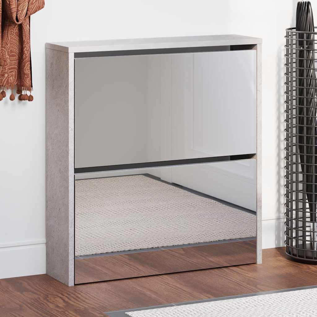 Shoe Cabinet with Mirror 2-Layer Concrete Grey 63x17x67 cm
