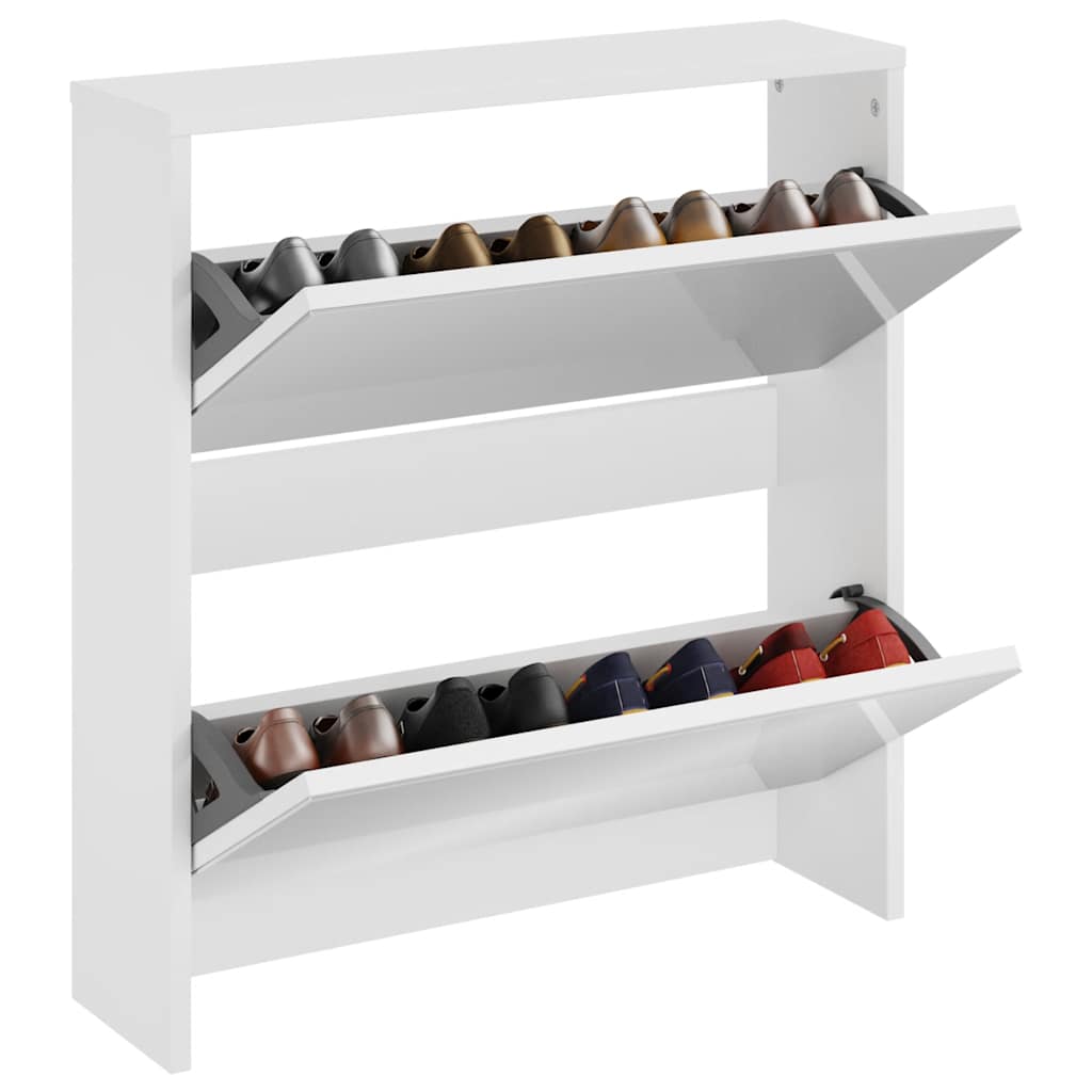 Shoe Cabinet with Mirror 2-Layer High Gloss White 63x17x67 cm