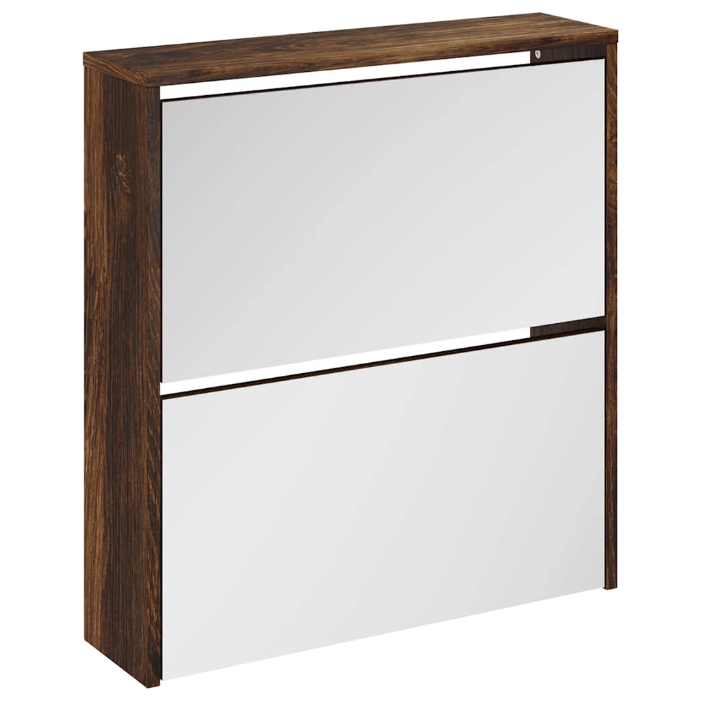 Shoe Cabinet with Mirror 2-Layer Smoked Oak 63x17x67 cm