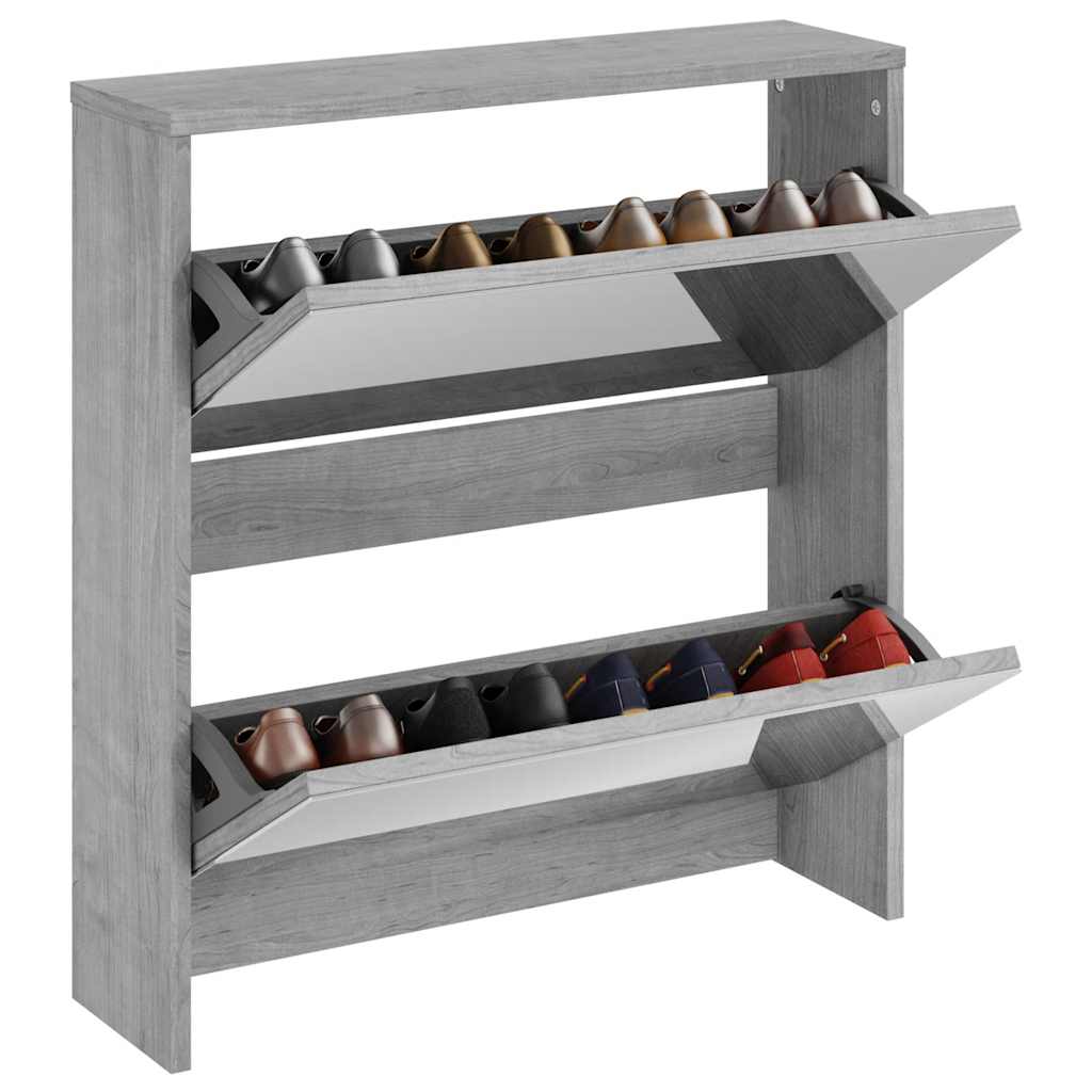 Shoe Cabinet with Mirror 2-Layer Grey Sonoma 63x17x67 cm
