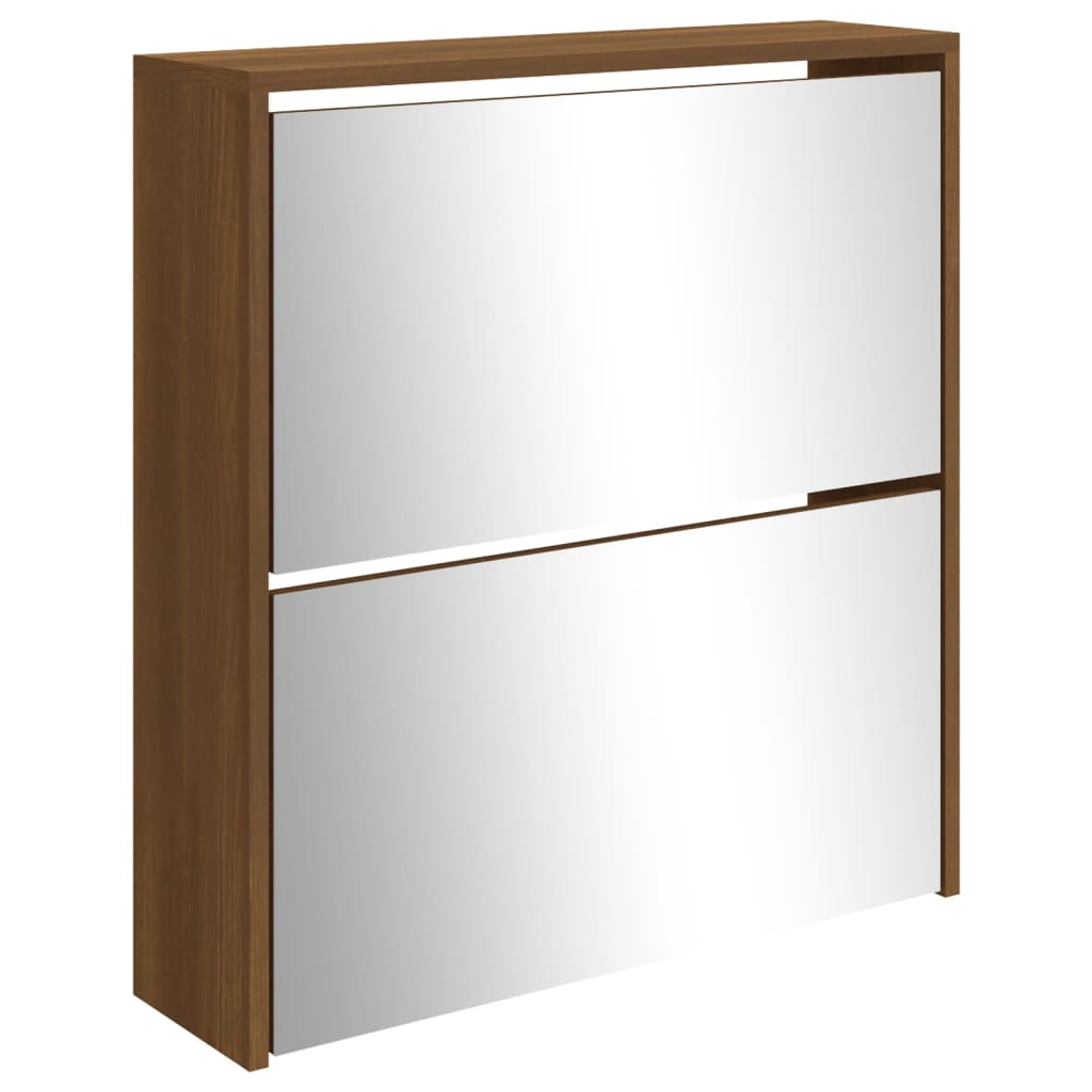 vidaXL Shoe Cabinet with Mirror 2-Layer Brown Oak 63x17x67 cm