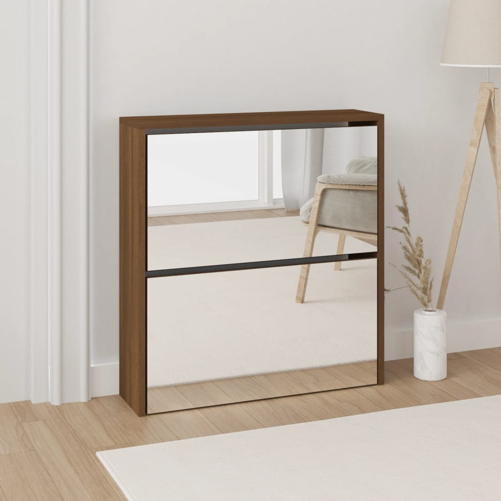 vidaXL Shoe Cabinet with Mirror 2-Layer Brown Oak 63x17x67 cm