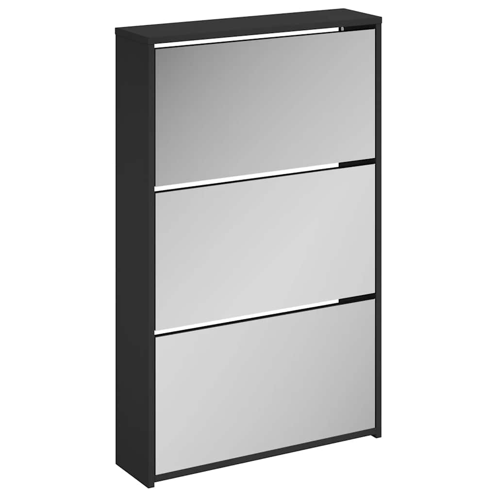 Shoe Cabinet with Mirror 3-Layer Black 63x17x102.5 cm