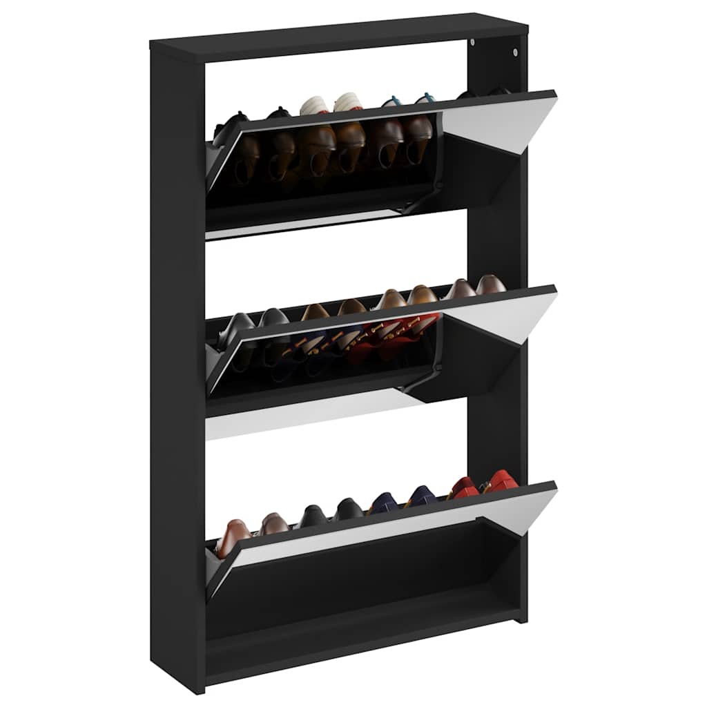 Shoe Cabinet with Mirror 3-Layer Black 63x17x102.5 cm