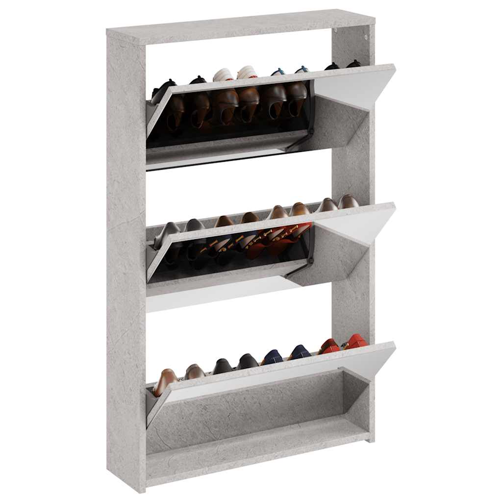 Shoe Cabinet with Mirror 3-Layer Concrete Grey 63x17x102.5 cm
