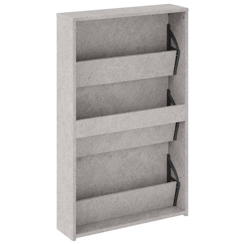 Shoe Cabinet with Mirror 3-Layer Concrete Grey 63x17x102.5 cm