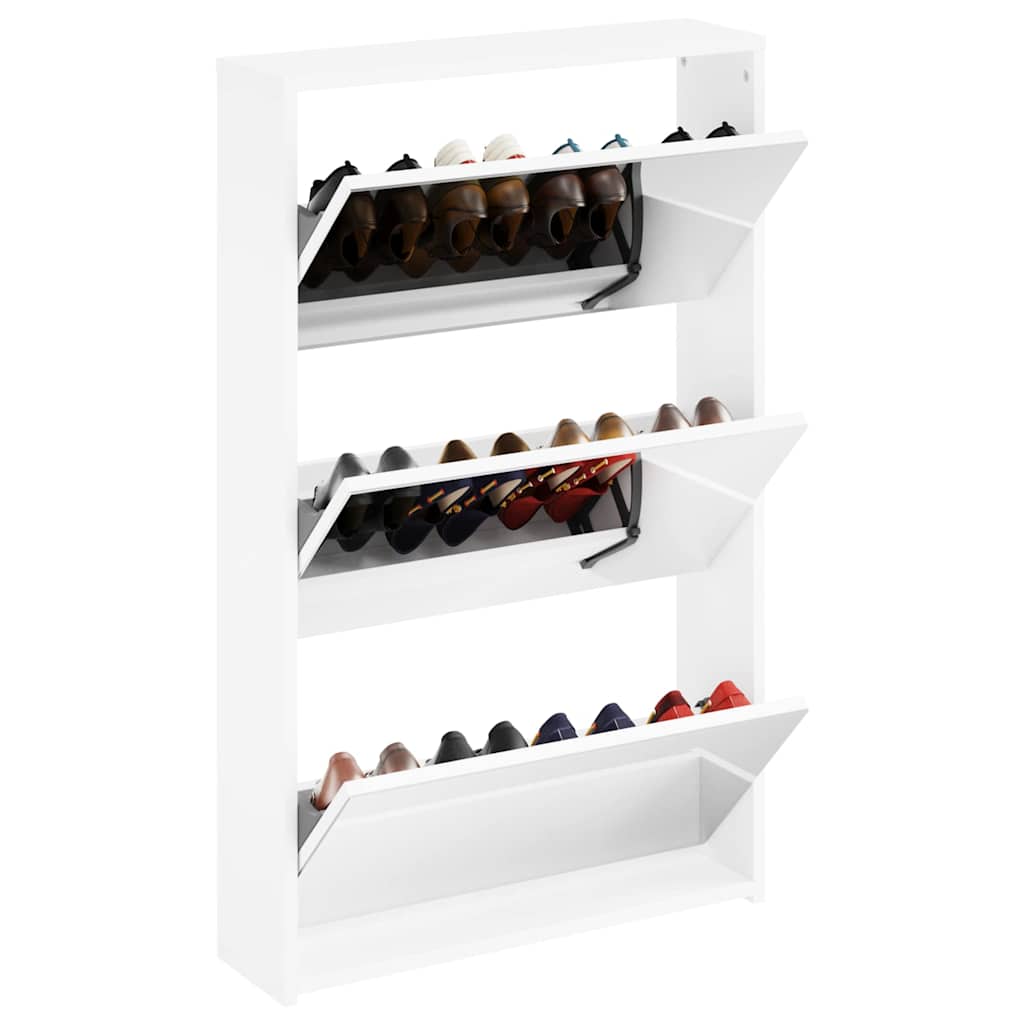 Shoe Cabinet with Mirror 3-Layer High Gloss White 63x17x102.5 cm