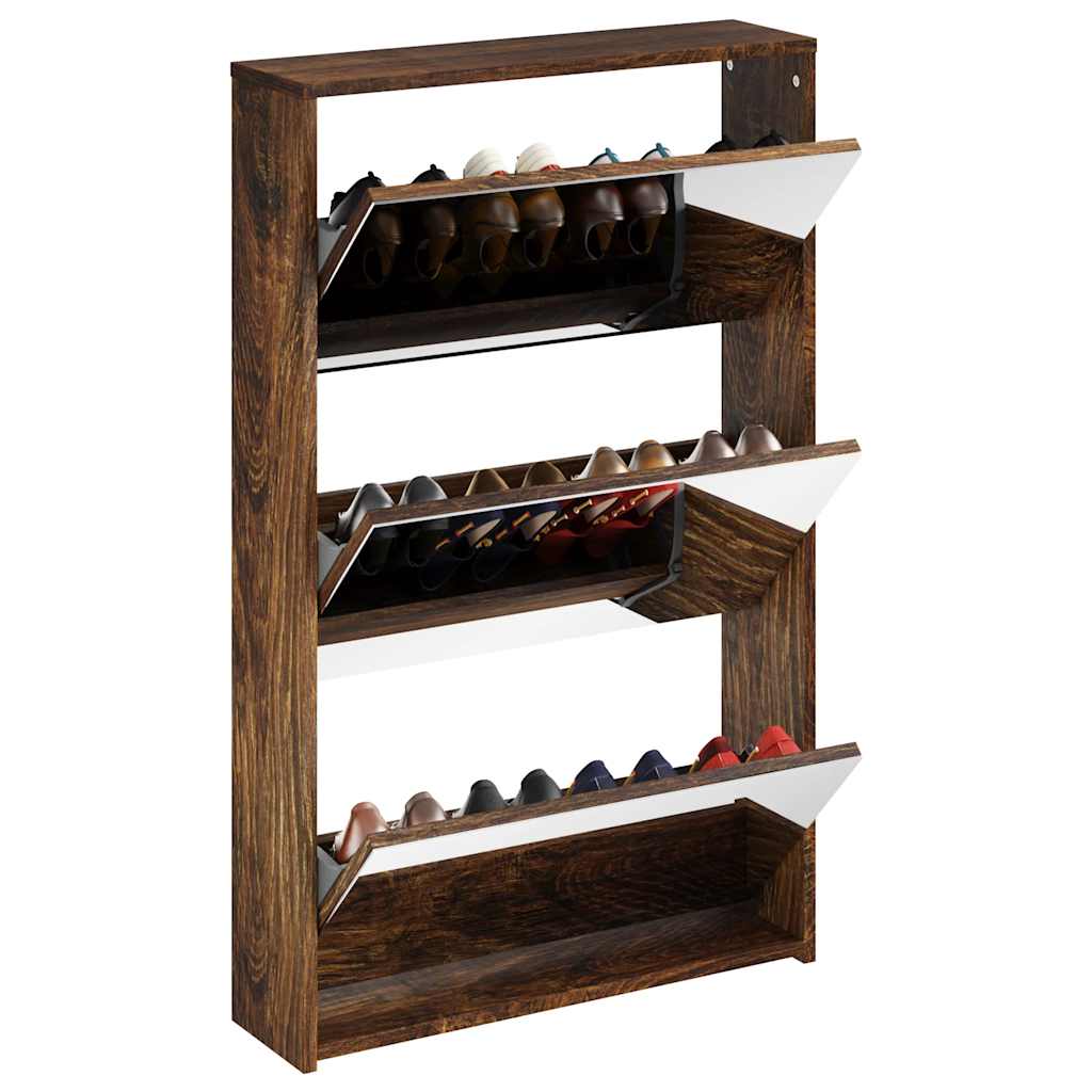 Shoe Cabinet with Mirror 3-Layer Smoked Oak 63x17x102.5 cm