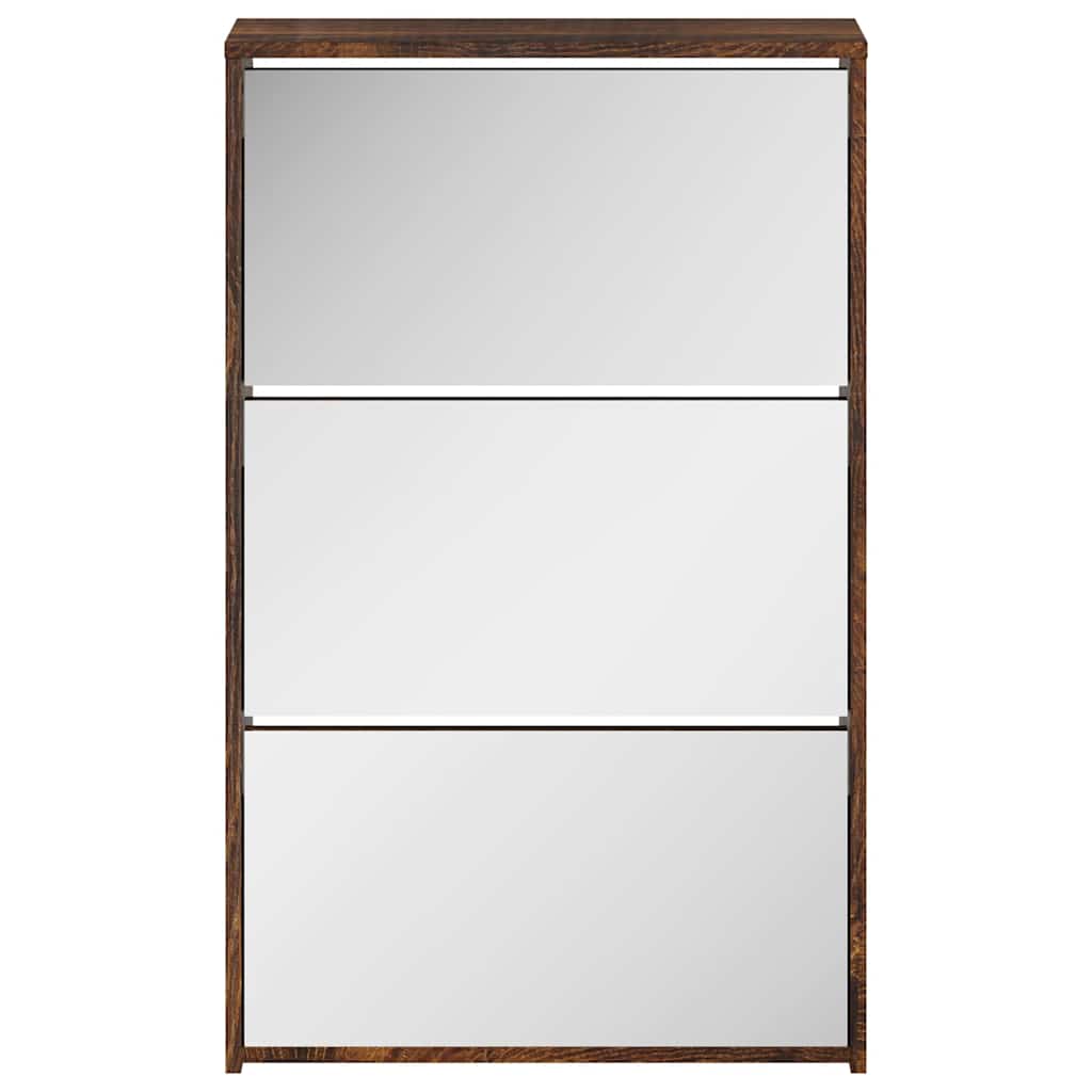 Shoe Cabinet with Mirror 3-Layer Smoked Oak 63x17x102.5 cm