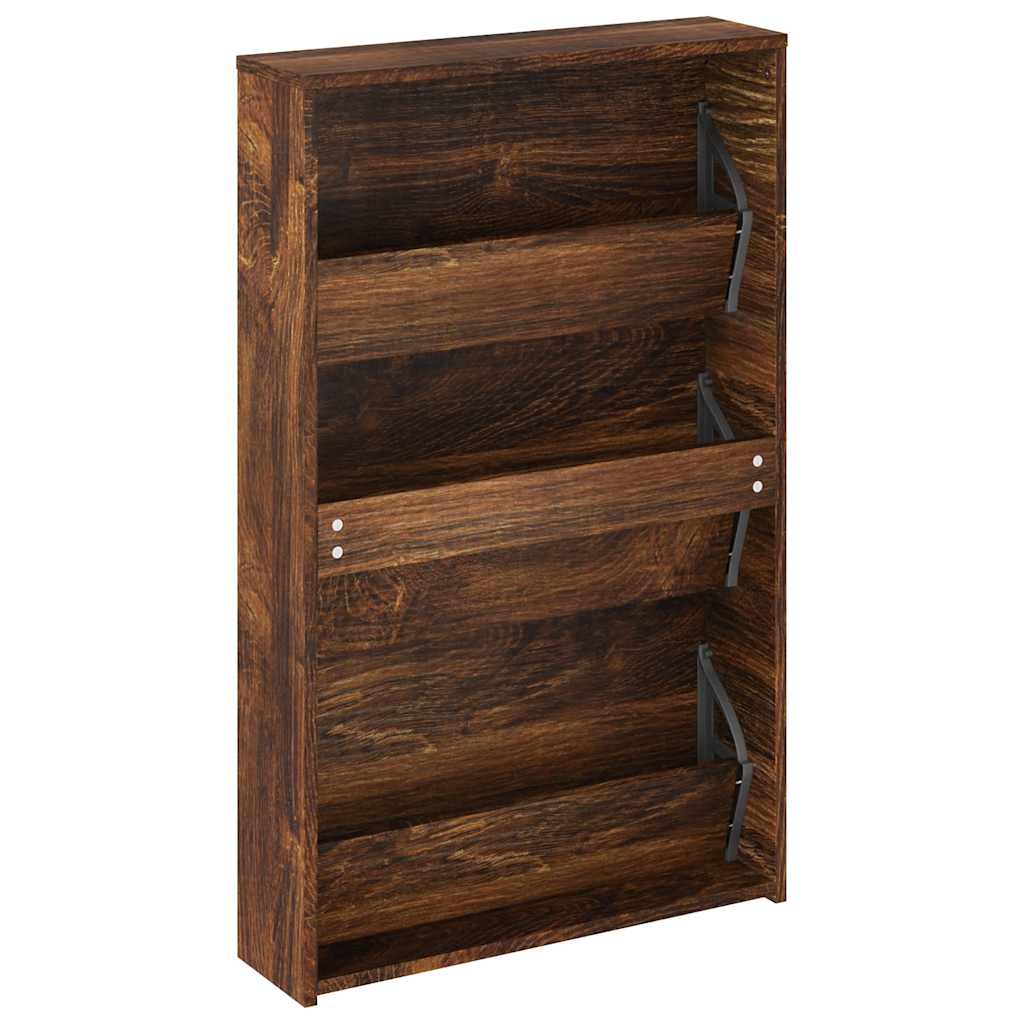 Shoe Cabinet with Mirror 3-Layer Smoked Oak 63x17x102.5 cm