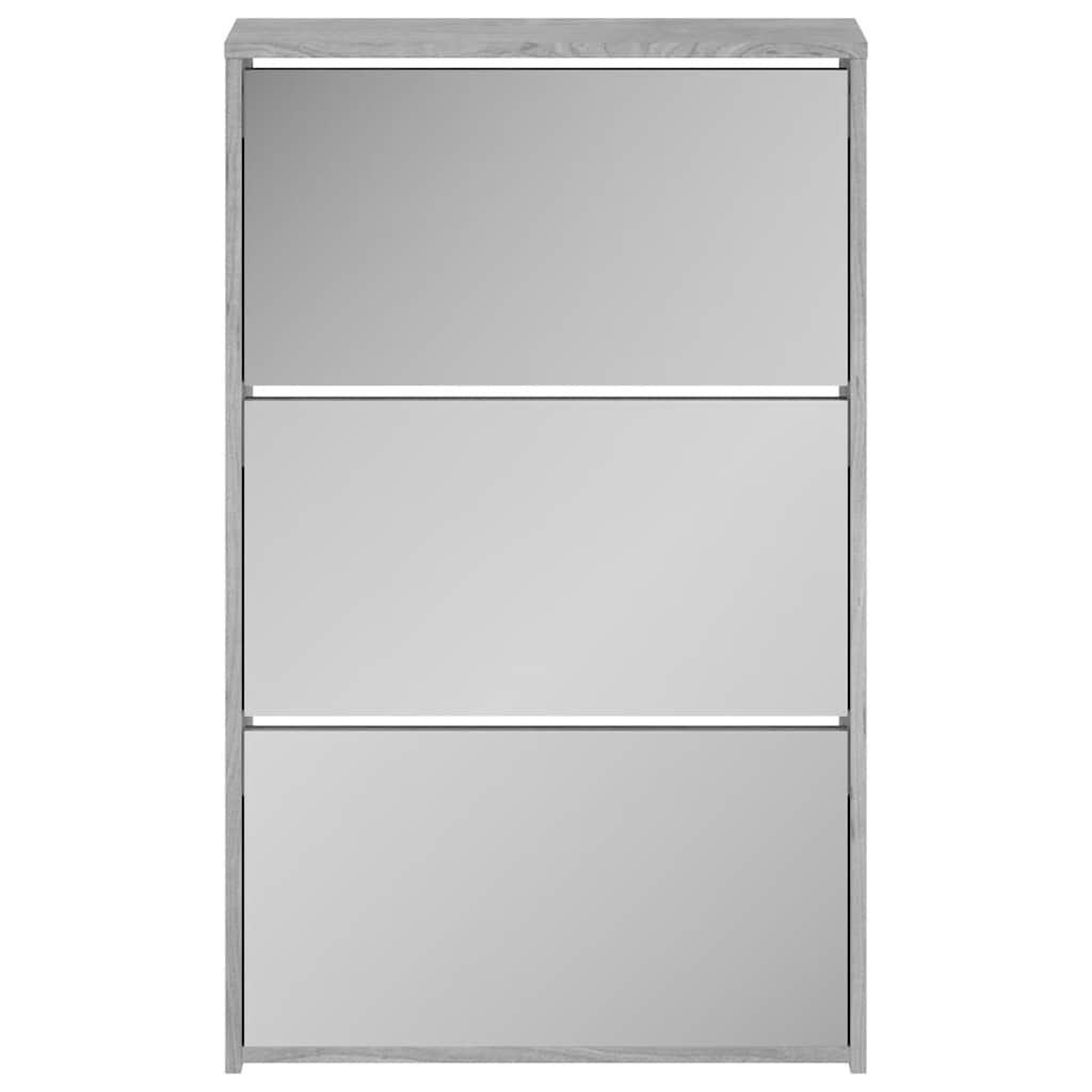 Shoe Cabinet with Mirror 3-Layer Grey Sonoma 63x17x102.5 cm