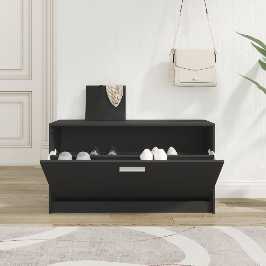 vidaXL Shoe Bench Black 80x24x45 cm Engineered Wood