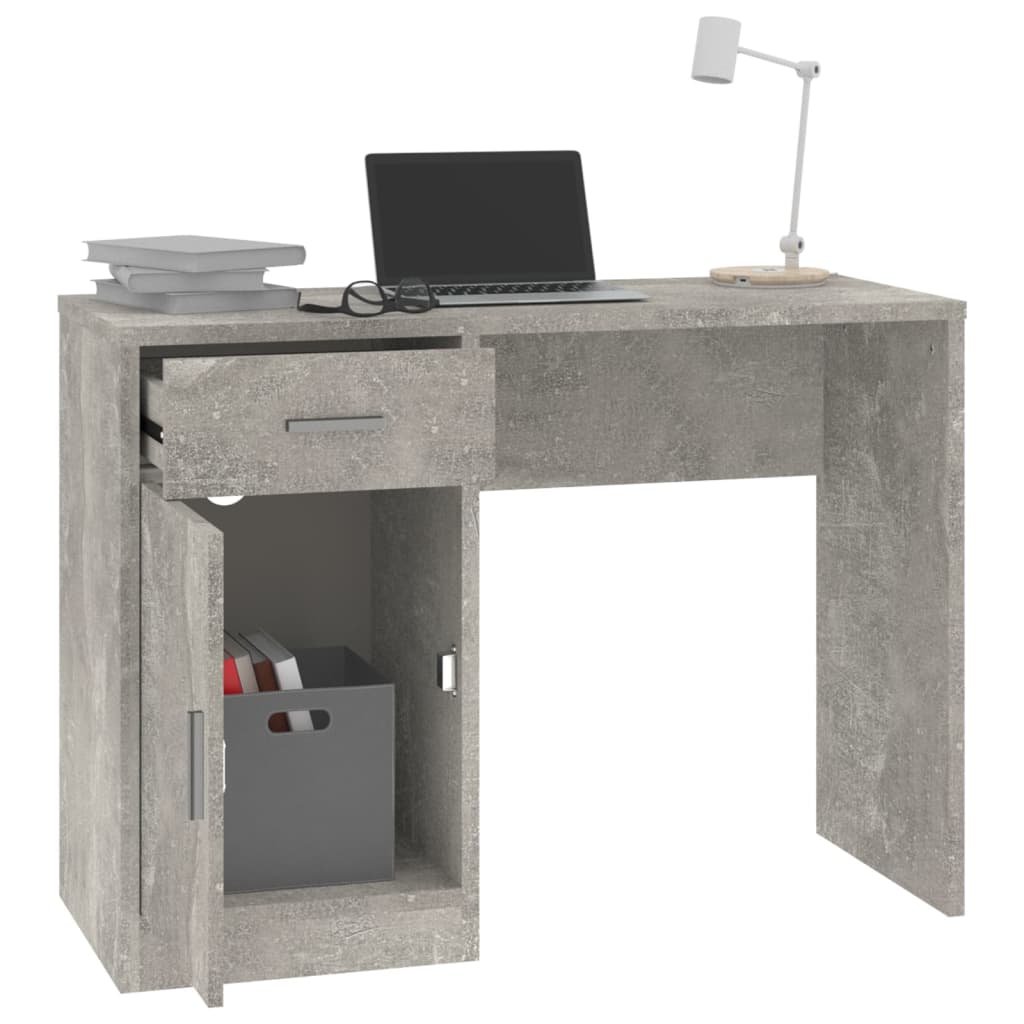 vidaXL Desk with Drawer&Cabinet Concrete Grey 100x40x73 cm Engineered Wood